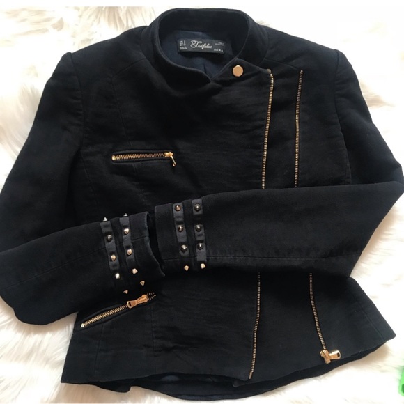 ZARA Trafaluc Spiked Cotton Velvet Asymmetrical Zip Front Utility Jacket Sz S - Picture 4 of 15